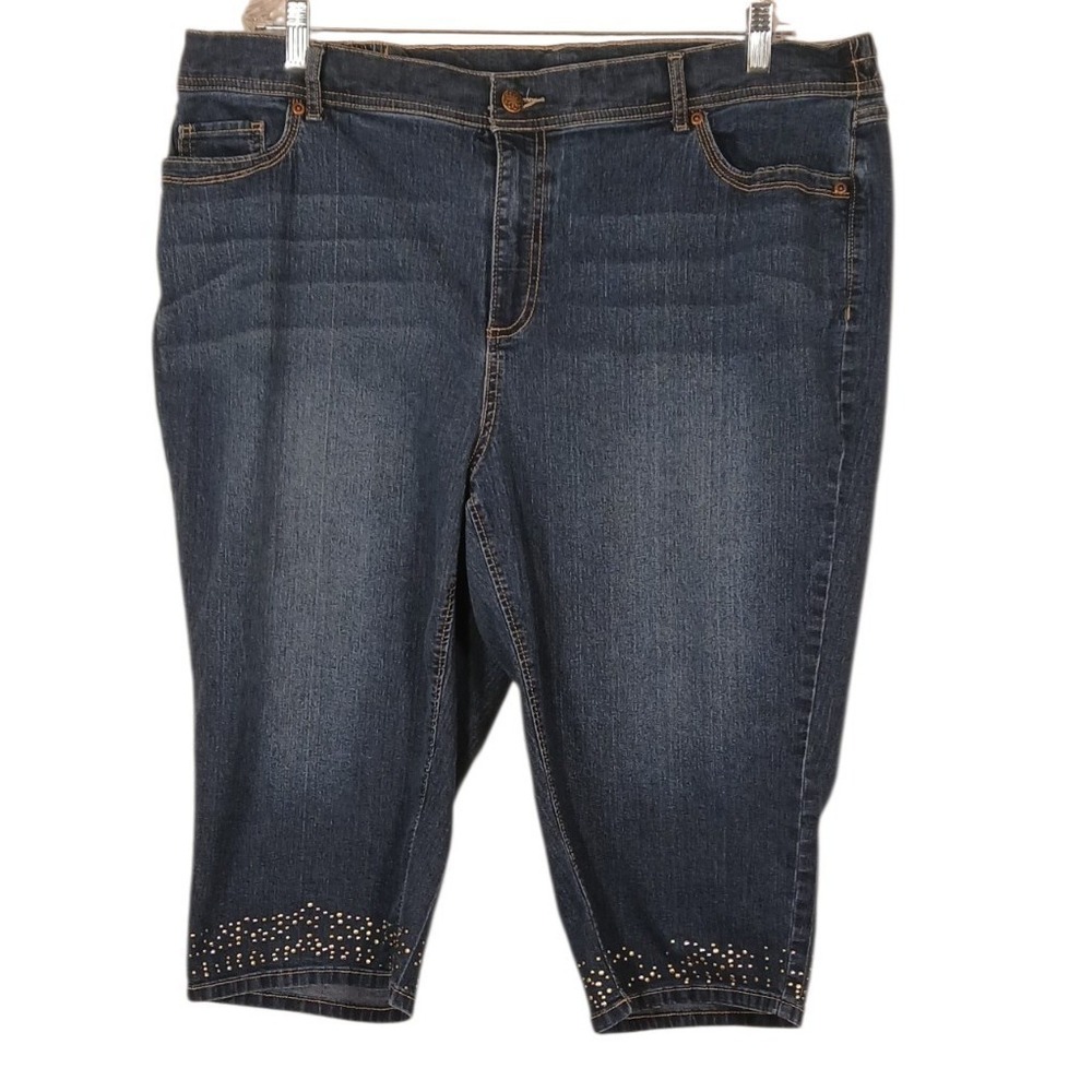 Catherines Plus Size 24W Denim Bermuda Shorts Womens Stretch Studded Hems